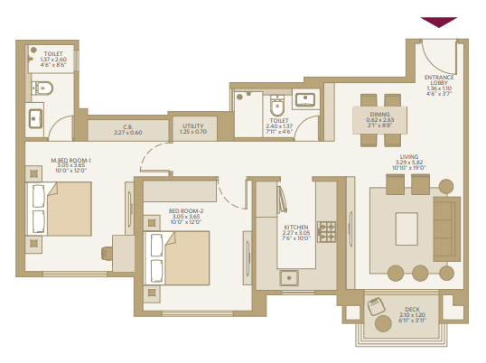 2 BHK Floor Plan